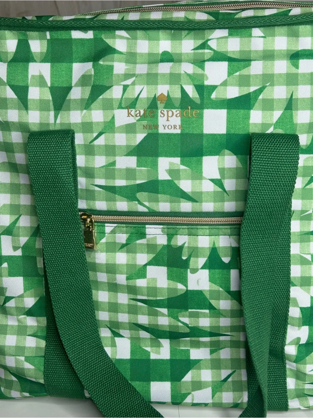 kate spade NWT Daisy Green Gingham Floral Tote Insulated Grandmacore Beach Mod